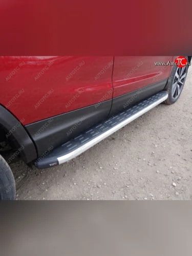 Пороги алюминиевые с пластиковой накладкой ТСС Тюнинг (серые) Nissan Qashqai +2 1 J10 рестайлинг (2010-2014)