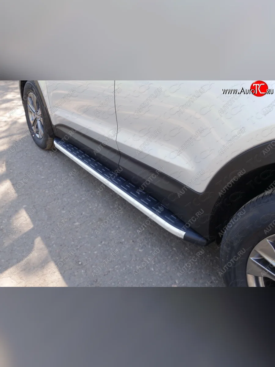 Пороги алюминиевые с пластиковой накладкой ТСС Тюнинг Hyundai Santa Fe DM рестайлинг (2015-2019) (серые)  в Керчи Республика Крым