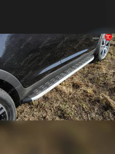 Пороги алюминиевые с пластиковой накладкой ТСС Тюнинг (серые) Ford Edge CD539 дорестайлинг (2015-2018)