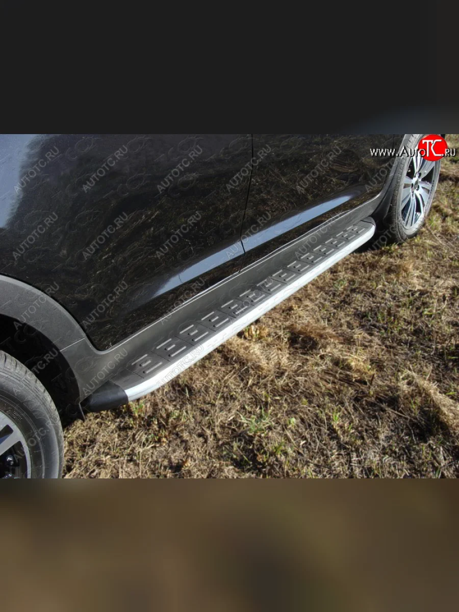 Пороги алюминиевые с пластиковой накладкой ТСС Тюнинг Ford Edge U387 рестайлинг (2011-2015) (серые)  в Перми Пермском крае