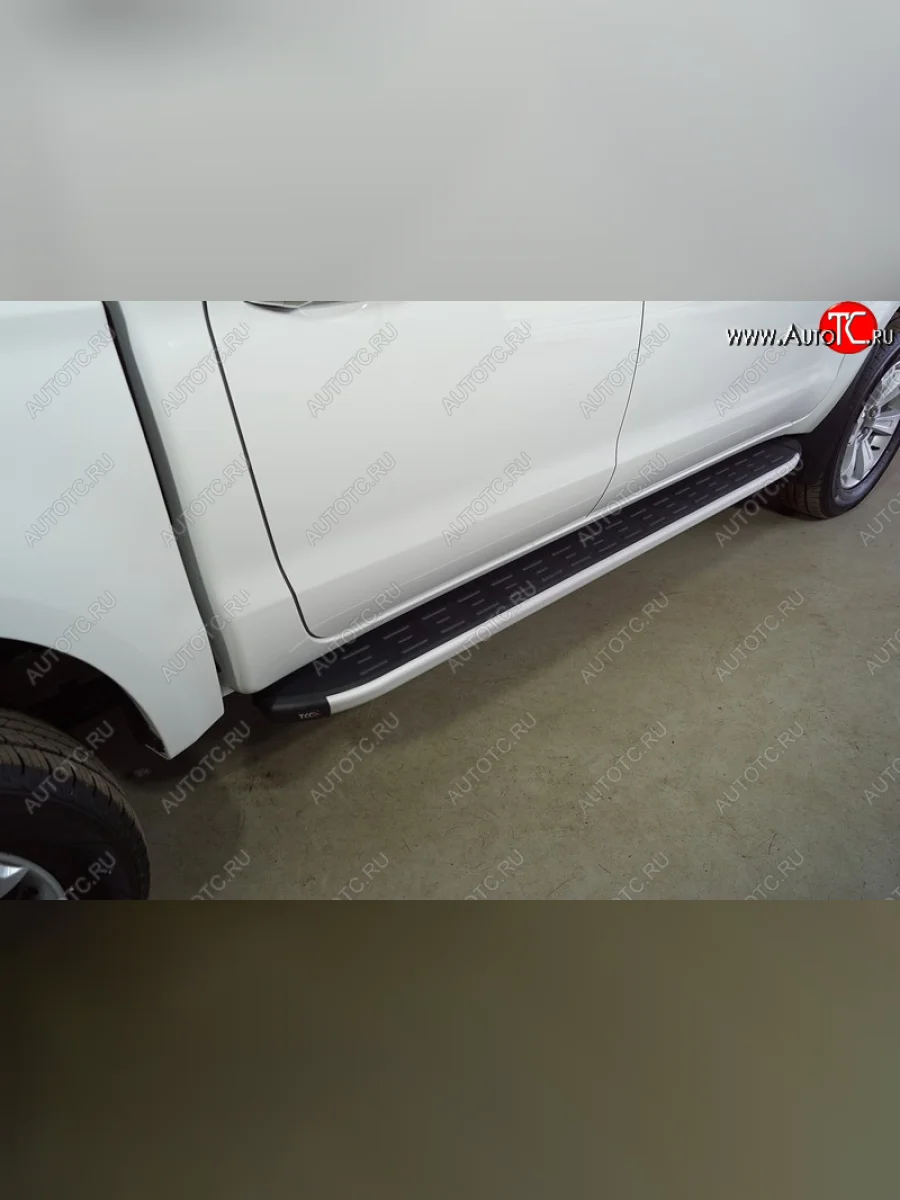 Пороги алюминиевые с пластиковой накладкой ТСС Тюнинг JAC T6 пикап (2018-2024) (серые)  в Керчи Республика Крым