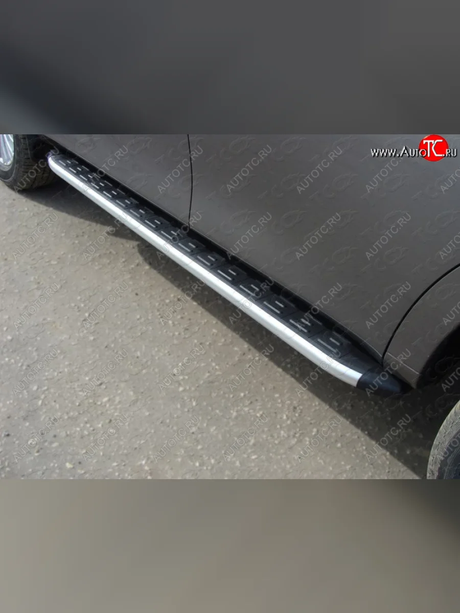 Пороги алюминиевые с пластиковой накладкой ТСС Тюнинг Nissan Patrol 6 Y62 рестайлинг (2014-2017) (серые)  в Керчи Республика Крым