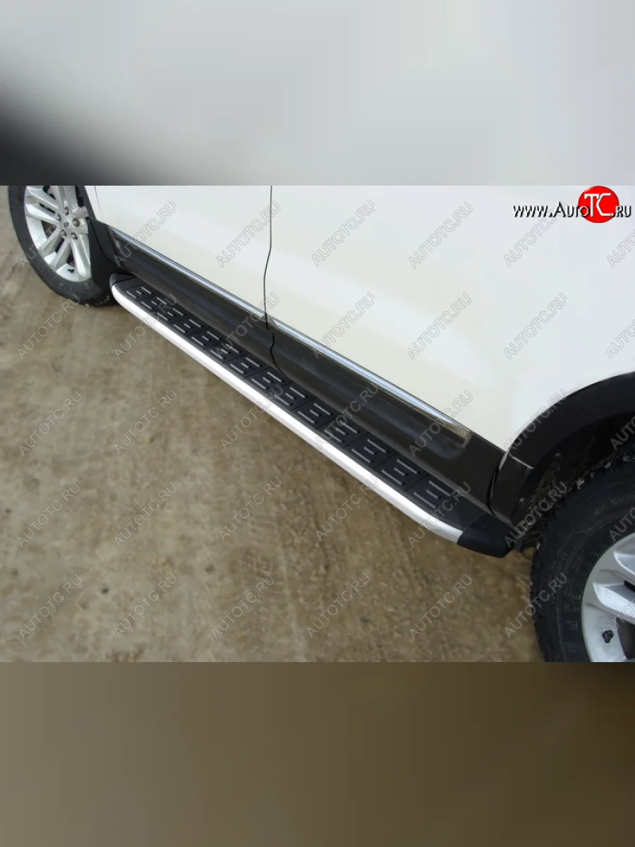 Пороги алюминиевые с пластиковой накладкой ТСС Тюнинг Ford Explorer U502 дорестайлинг (2010-2016) (серые)  в Перми Пермском крае