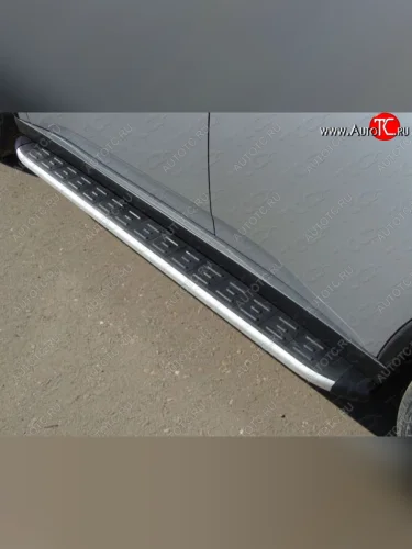 Пороги алюминиевые с пластиковой накладкой ТСС Тюнинг (серые) Volkswagen Amarok дорестайлинг (2009-2016)