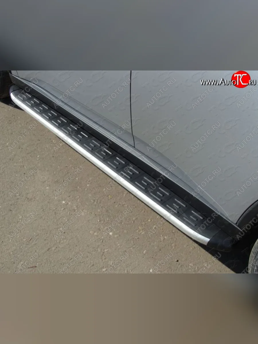 Пороги алюминиевые с пластиковой накладкой ТСС Тюнинг Volkswagen Amarok дорестайлинг (2009-2016) (серые)  в Керчи Республика Крым