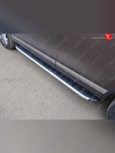 Пороги алюминиевые с пластиковой накладкой ТСС Тюнинг (серые) Volkswagen Touareg 2 NF рестайлинг (2014-2018)