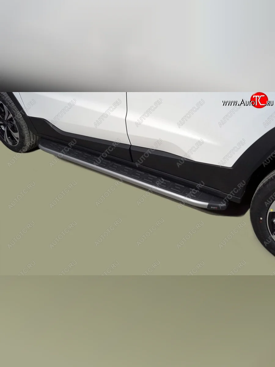 Пороги алюминиевые с пластиковой накладкой ТСС Тюнинг JAC JS4 (2021-2025) (серые)  в Керчи Республика Крым