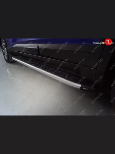 Пороги алюминиевые с пластиковой накладкой ТСС Тюнинг (карбон серебро) KIA Seltos SP2 дорестайлинг (2019-2022)