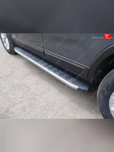 Пороги алюминиевые с пластиковой накладкой ТСС Тюнинг (карбон серебро) KIA Sorento UM/Prime дорестайлинг (2014-2018)