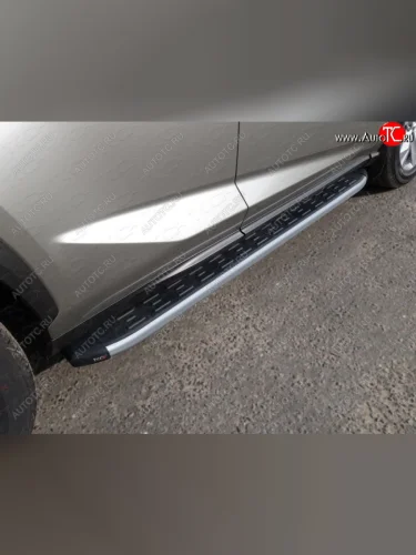 Пороги алюминиевые с пластиковой накладкой кроме F-Sport ТСС Тюнинг (карбон серебро) Lexus NX200 Z10 рестайлинг (2017-2021)
