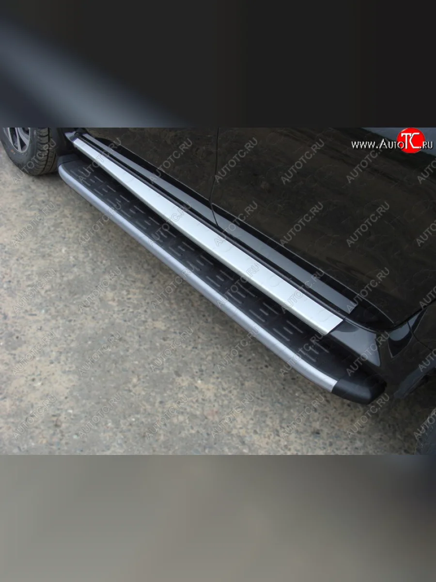 Пороги алюминиевые с пластиковой накладкой ТСС Тюнинг Nissan Terrano D10 дорестайлинг (2013-2016) (карбон серебро)  в Воронеже Воронежской области