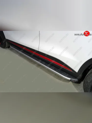 Пороги алюминиевые с пластиковой накладкой ТСС Тюнинг (карбон серебро) Omoda C5 (2021-2025)