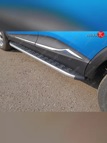 Пороги алюминиевые с пластиковой накладкой ТСС Тюнинг (карбон серебро) Renault Kaptur дорестайлинг (2016-2020)