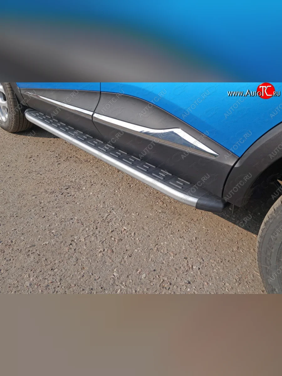 Пороги алюминиевые с пластиковой накладкой ТСС Тюнинг Renault Kaptur дорестайлинг (2016-2020) (карбон серебро)  в Перми Пермском крае