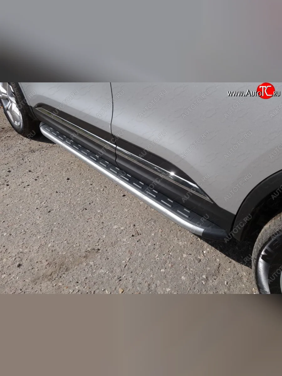 Пороги алюминиевые с пластиковой накладкой ТСС Тюнинг Renault Koleos 2 (2016-2025) (карбон серебро)  в Самаре Самарской области