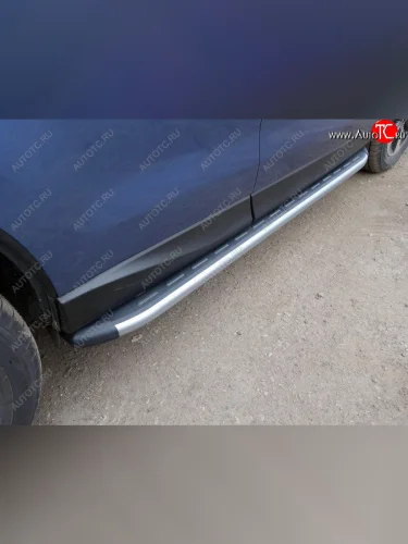 Пороги алюминиевые с пластиковой накладкой ТСС Тюнинг (карбон серебро) Subaru Forester SJ рестайлинг (2016-2019)