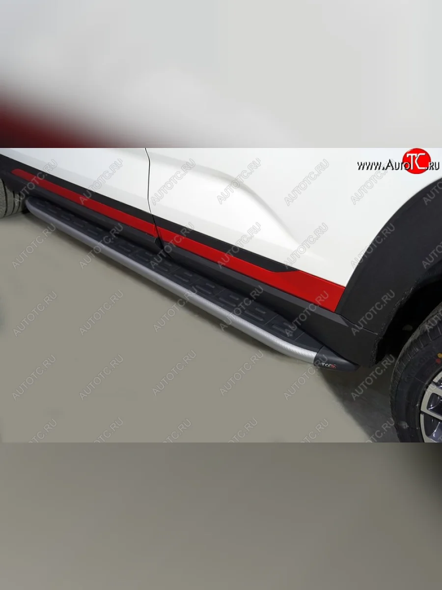 Пороги алюминиевые с пластиковой накладкой, ТСС Тюнинг Changan CS35 Plus рестайлинг (2021-2025) (карбон серебро)  с доставкой в г. Керчь