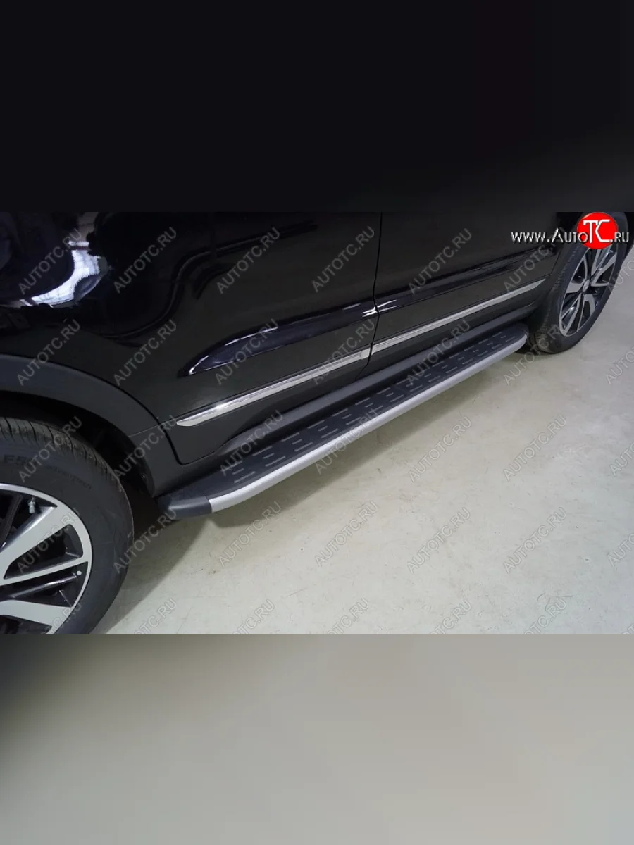 Пороги алюминиевые с пластиковой накладкой, ТСС Тюнинг Changan CS55 дорестайлинг (2017-2018) (карбон серебро)  в Перми Пермском крае