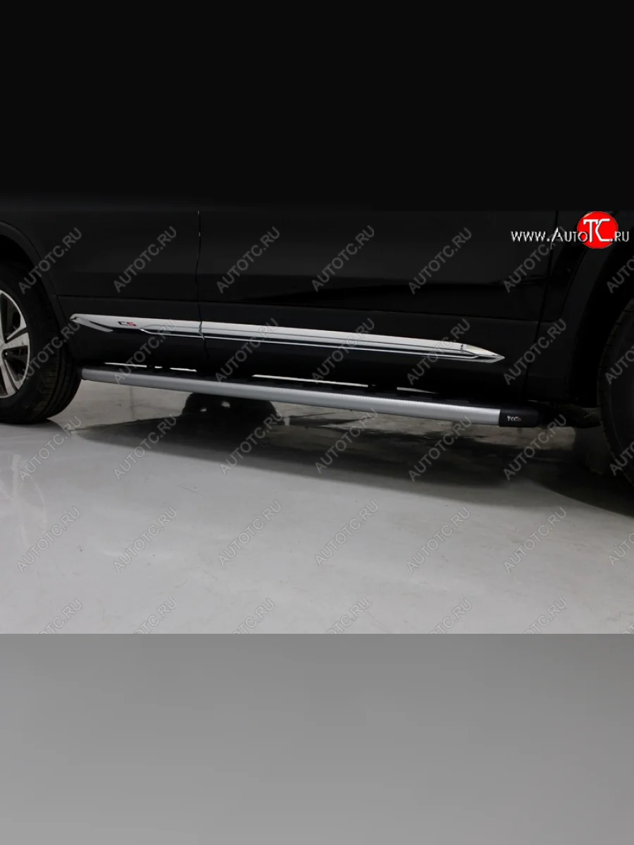 Пороги алюминиевые с пластиковой накладкой, ТСС Тюнинг Changan CS75 1-ый рестайлинг (2018-2022) (карбон серебро)  в Керчи Республика Крым