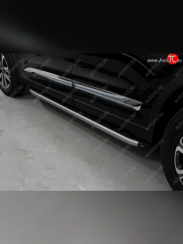Пороги алюминиевые с пластиковой накладкой, ТСС Тюнинг (карбон серебро) Chery Tiggo 8 (T18) дорестайлинг (2018-2022)