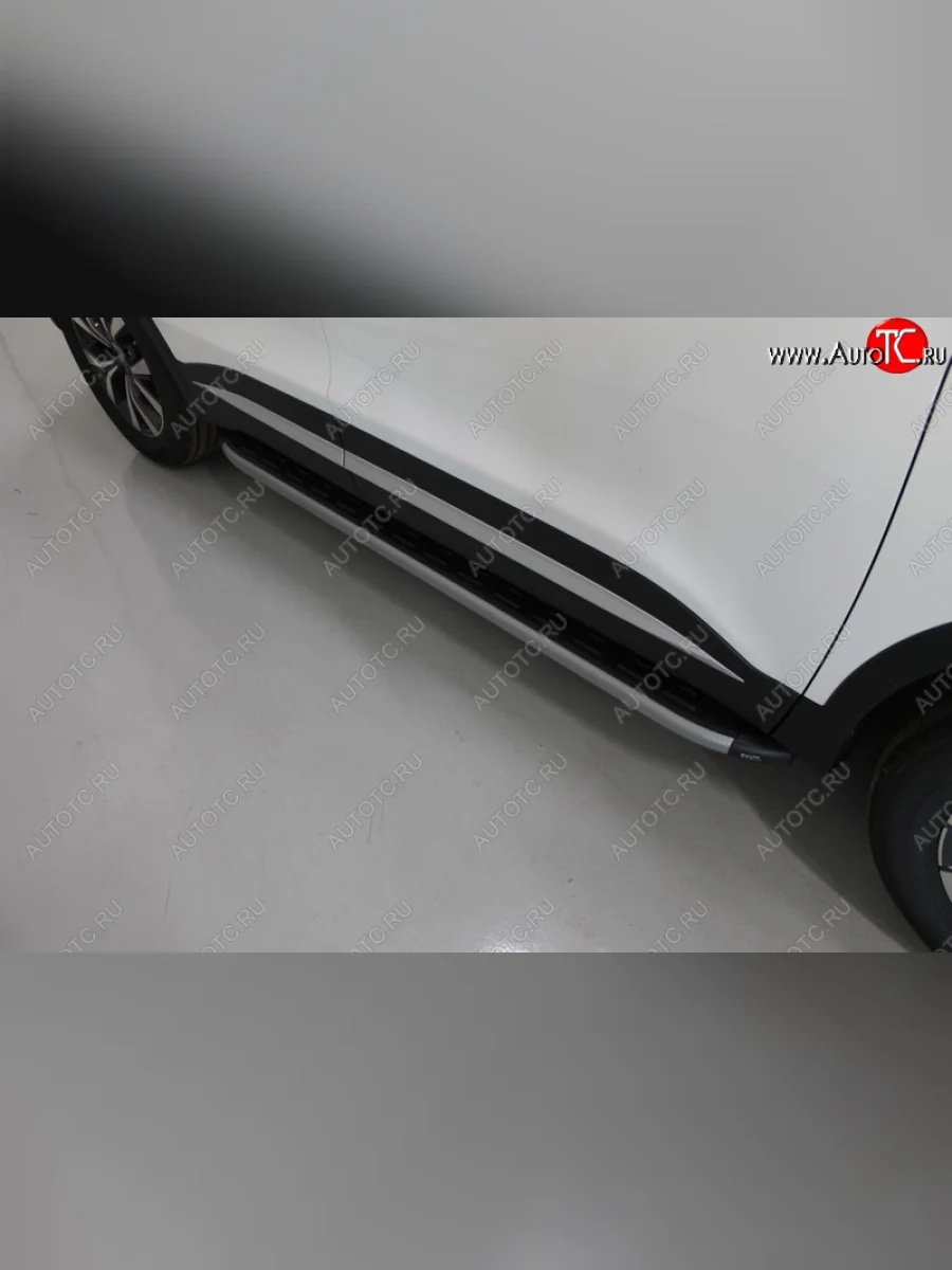 Пороги алюминиевые с пластиковой накладкой, ТСС Тюнинг Chery Tiggo 7 PRO (2019-2025) (карбон серебро)  в Самаре Самарской области