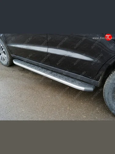 Пороги алюминиевые с пластиковой накладкой, ТСС Тюнинг (карбон серебро) Geely Emgrand X7 2-ой рестайлинг (2019-2021)