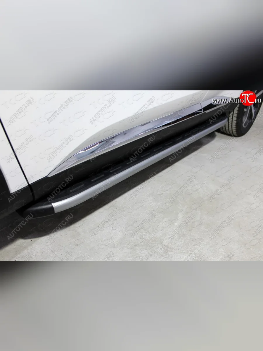 Пороги алюминиевые с пластиковой накладкой, ТСС Тюнинг Haval F7  дорестайлинг (2018-2022) (карбон серебро)  в Перми Пермском крае