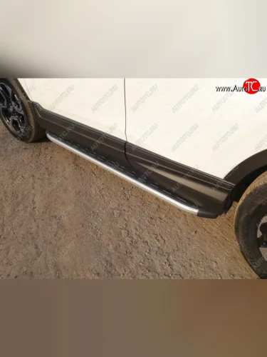 Пороги алюминиевые с пластиковой накладкой, ТСС Тюнинг (карбон серебро) Honda CR-V RW,RT дорестайлинг (2016-2020)