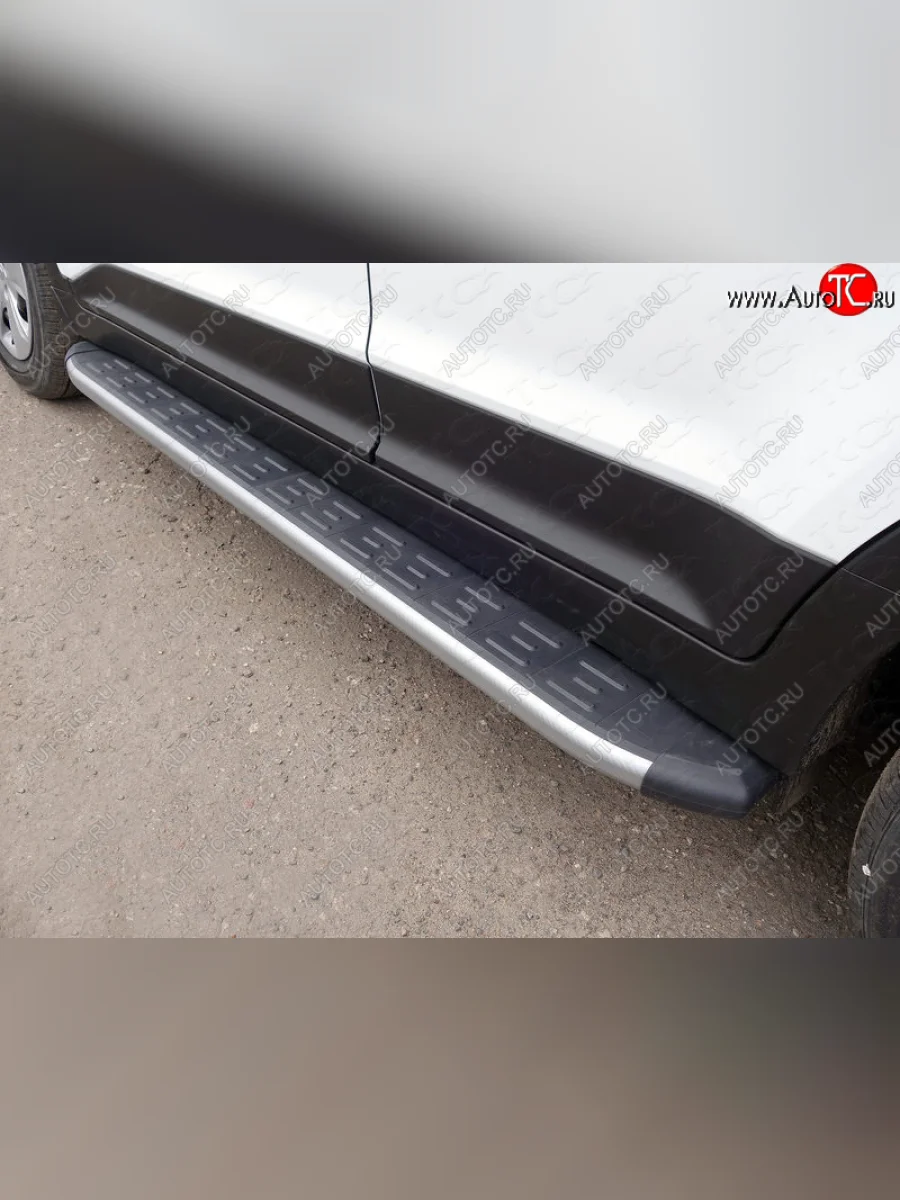Пороги алюминиевые с пластиковой накладкой, ТСС Тюнинг Hyundai Creta GS рестайлинг (2019-2021) (карбон серебро)  в Самаре Самарской области