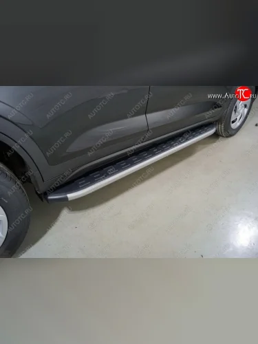 Пороги алюминиевые с пластиковой накладкой, ТСС Тюнинг (карбон серебро ) Hyundai Creta SU (2020-2022)