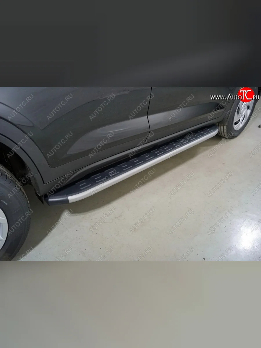 Пороги алюминиевые с пластиковой накладкой, ТСС Тюнинг Hyundai Creta SU (2020-2022) (карбон серебро )  в Воронеже Воронежской области