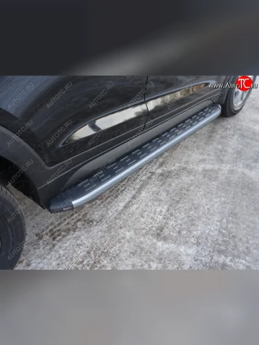Пороги алюминиевые с пластиковой накладкой, ТСС Тюнинг (карбон серебро ) Hyundai Tucson TL дорестайлинг (2015-2018)