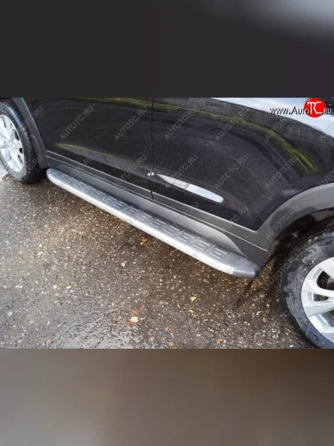 Пороги алюминиевые с пластиковой накладкой, ТСС Тюнинг (карбон серебро ) Hyundai Tucson TL рестайлинг (2018-2021)
