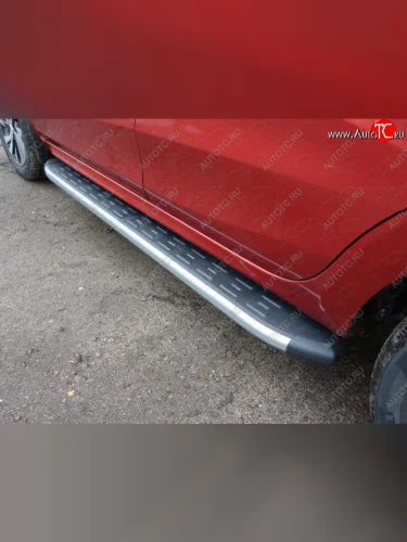 Пороги алюминиевые с пластиковой накладкой, ТСС Тюнинг (карбон серебро ) Лада ВАЗ XRAY (2016-2022)