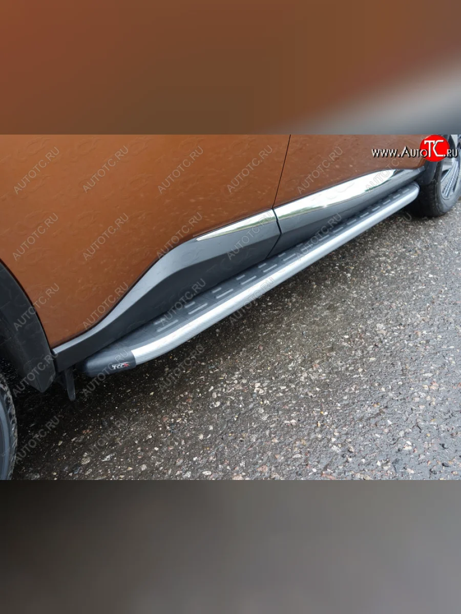 Пороги алюминиевые с пластиковой накладкой, ТСС Тюнинг Nissan Murano 2 Z51 рестайлинг (2010-2016) (карбон серебро)  в Воронеже Воронежской области