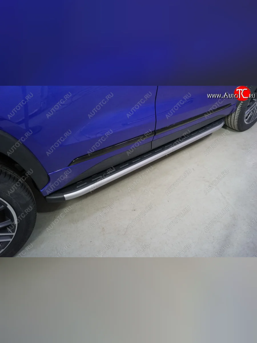 Пороги алюминиевые с пластиковой накладкой, ТСС Тюнинг EXEED LX 1-ый рестайлинг (2021-2025) ( карбон серебро)  с доставкой в г. Пермь