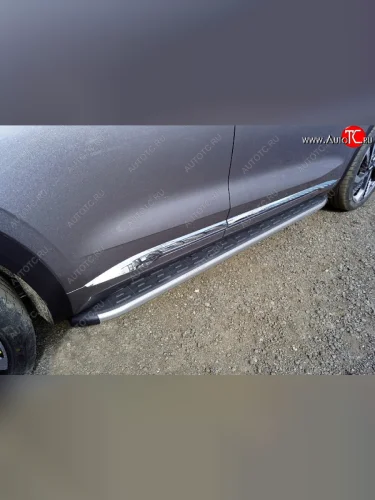 Пороги алюминиевые с пластиковой накладкой, ТСС Тюнинг (карбон серебро) Geely Monjaro (2022-2025)