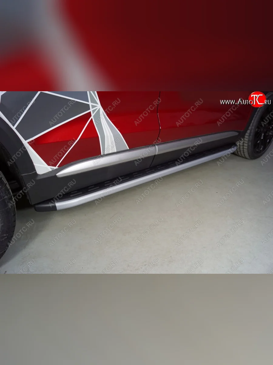 Пороги алюминиевые с пластиковой накладкой, ТСС Тюнинг Geely Tugella FY11,HPBA4 рестайлинг (2022-2025) ( карбон серебро)  в Самаре Самарской области