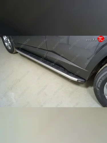 Пороги алюминиевые с пластиковой накладкой, ТСС Тюнинг (карбон серебро) Hyundai Tucson NX4 (2020-2022)