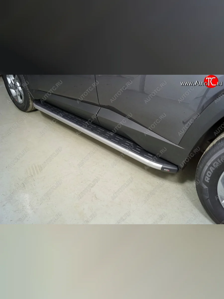 Пороги алюминиевые с пластиковой накладкой, ТСС Тюнинг Hyundai Tucson NX4 (2020-2022) (карбон серебро)  в Самаре Самарской области