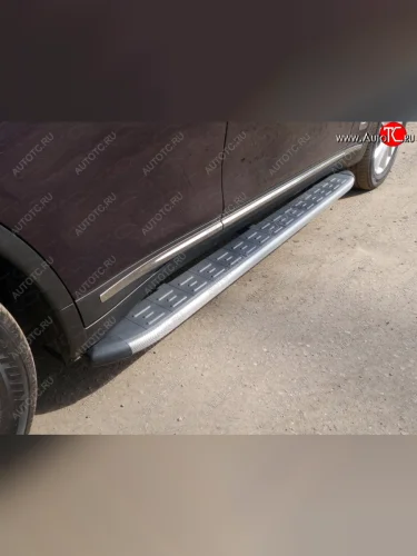Пороги алюминиевые с пластиковой накладкой, ТСС Тюнинг (карбон серебро) INFINITI QX70 S51 (2013-2020)