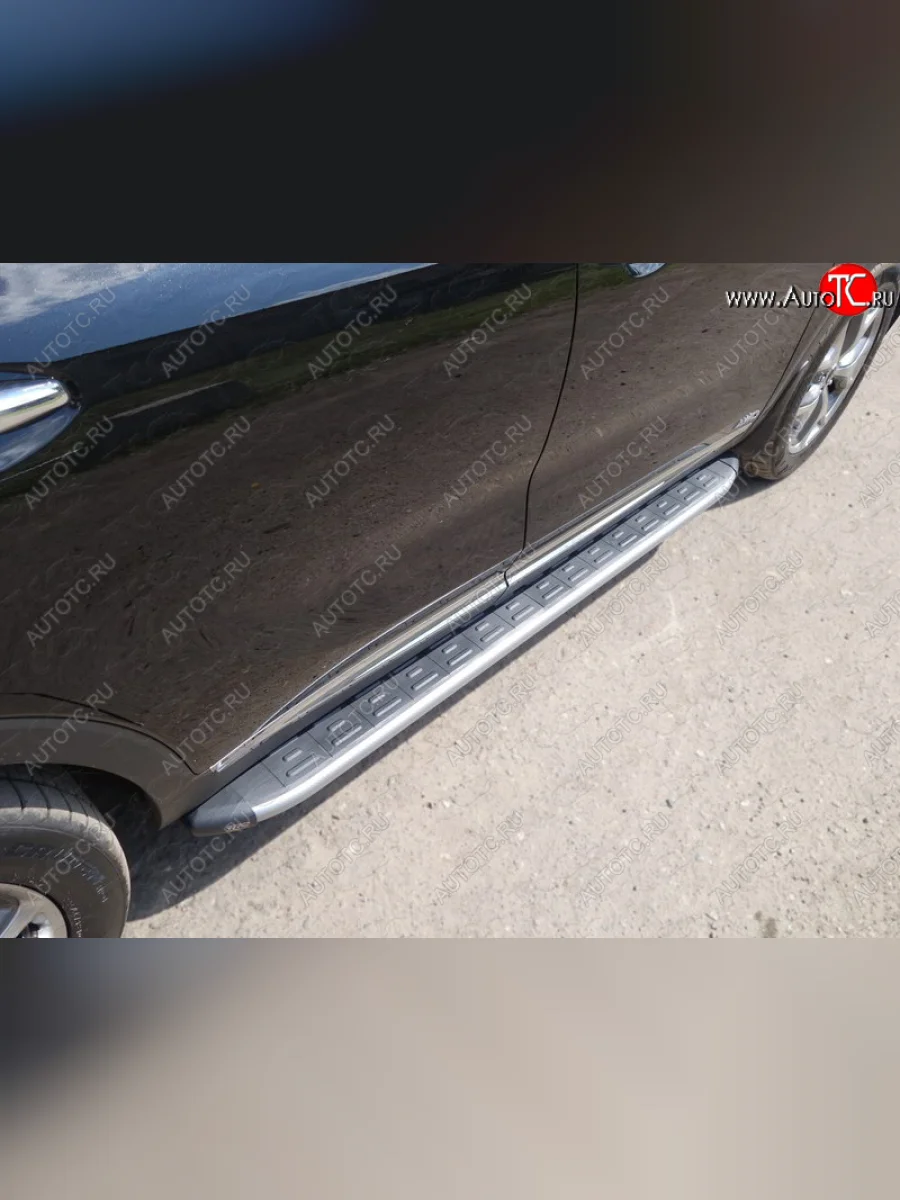 Пороги алюминиевые с пластиковой накладкой, ТСС Тюнинг KIA Sorento UM/Prime рестайлинг (2018-2020) (карбон серебро)  в Керчи Республика Крым