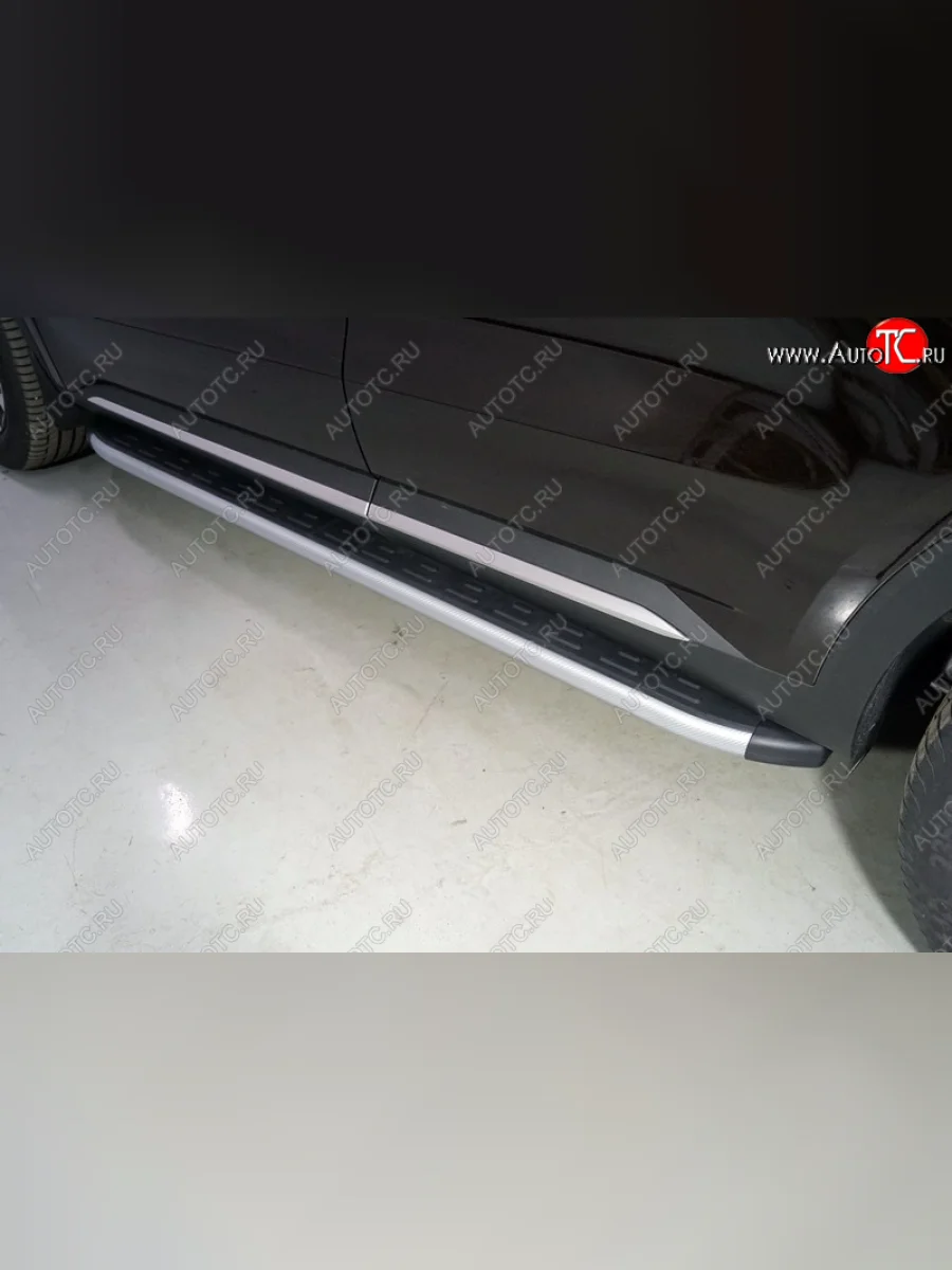 Пороги алюминиевые с пластиковой накладкой, ТСС Тюнинг KIA Sorento MQ4 (2020-2022) (карбон серебро)  в Керчи Республика Крым