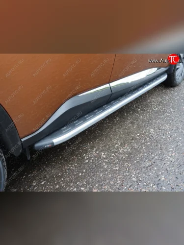 Пороги алюминиевые с пластиковой накладкой, ТСС Тюнинг (карбон серебро) Nissan Murano 3 Z52 дорестайлинг (2015-2022)