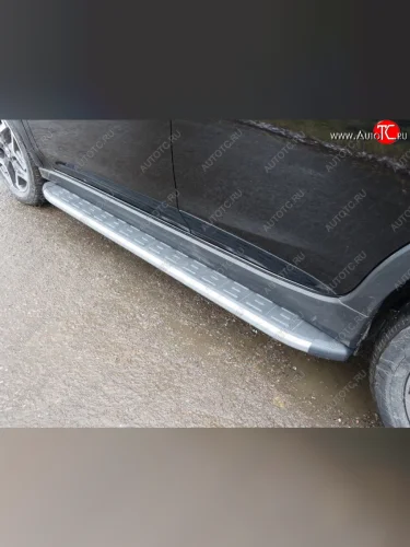 Пороги алюминиевые с пластиковой накладкой, ТСС Тюнинг (карбон серебро) Subaru XV GT/G24 дорестайлинг (2017-2021)