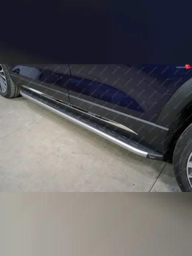 Пороги алюминиевые с пластиковой накладкой, ТСС Тюнинг (карбон серебро) Jetour X90 Plus (2021-2025)