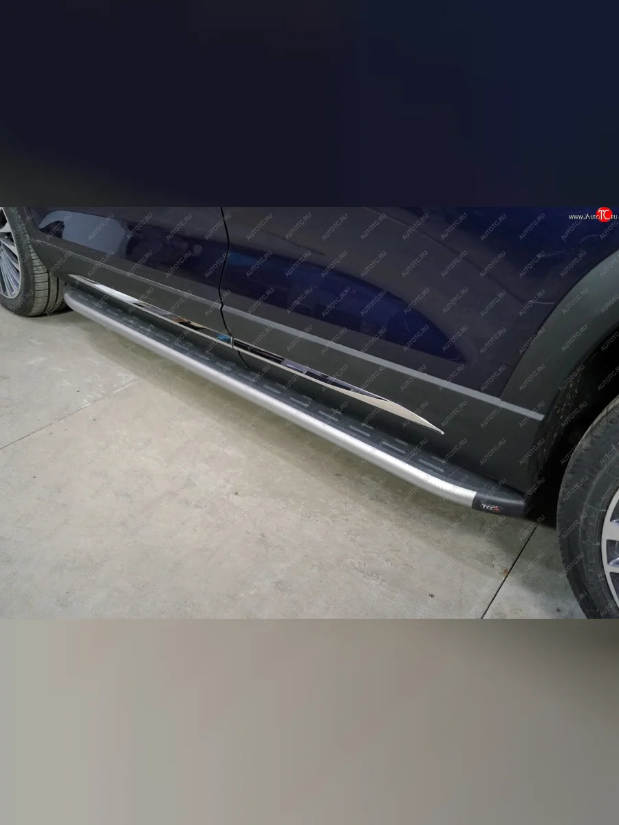 Пороги алюминиевые с пластиковой накладкой, ТСС Тюнинг Jetour X90 Plus (2021-2025) (карбон серебро)  в Керчи Республика Крым