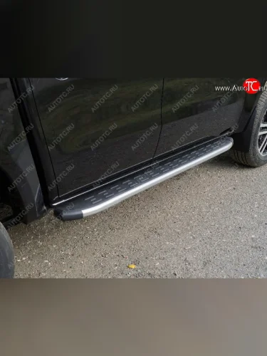 Пороги алюминиевые с пластиковой накладкой, ТСС Тюнинг (карбон серебро) Dong Feng DF6 пикап (2022-2025)