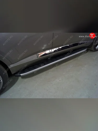 Пороги алюминиевые с пластиковой накладкой ТСС Тюнинг (карбон серебро) GENESIS GV80 1 JK1 дорестайлинг (2020-2022)