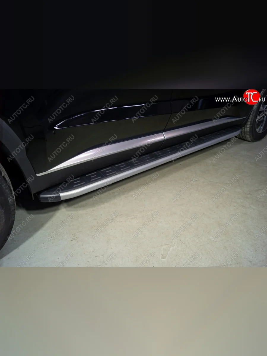 Пороги алюминиевые с пластиковой накладкой, ТСС Тюнинг Hyundai Palisade LX2 (2018-2022) (карбон серебро)  в Керчи Республика Крым